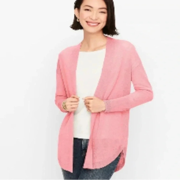 Talbots Women's Stunning Linen Blend Light Pointelle Open Front Pink Cardigan XS - Picture 1 of 16